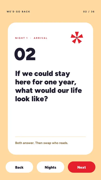 36 Questions, but on Holiday: real screen 2 from the PDF