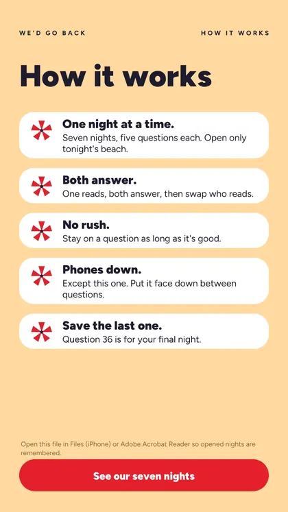 36 Questions, but on Holiday: real screen 3 from the PDF