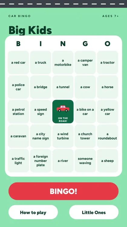 Car Bingo: real screen 1 from the PDF