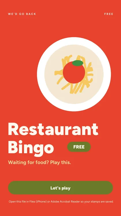 Restaurant Bingo: cover screen of the game