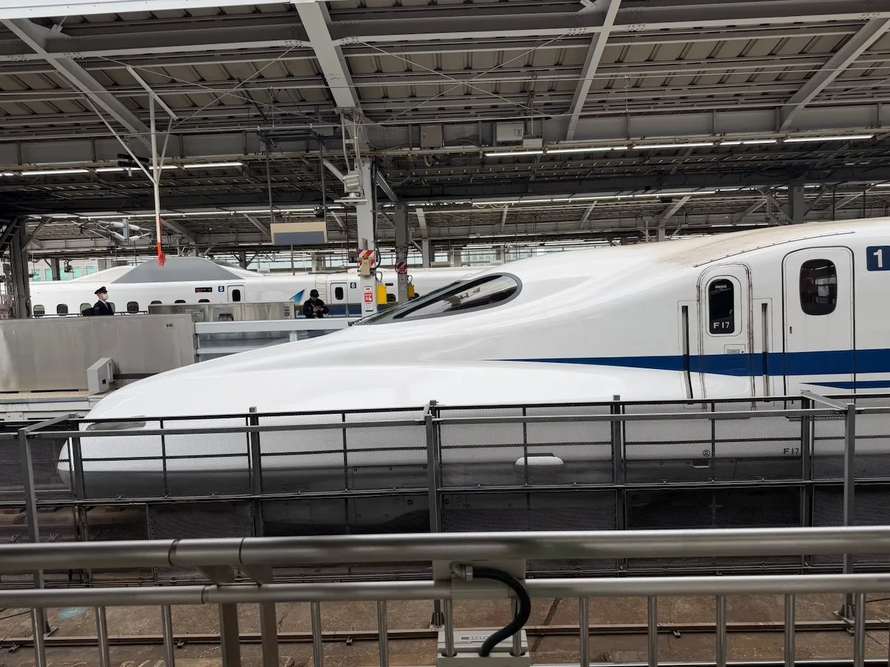 Shinkansen bullet train at the platform, February 2026
