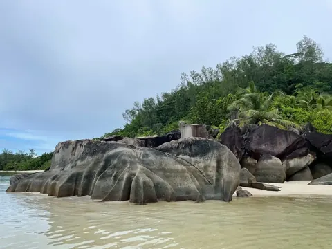 Granite rocks in shallow lagoon, Seychelles, our trip 2023