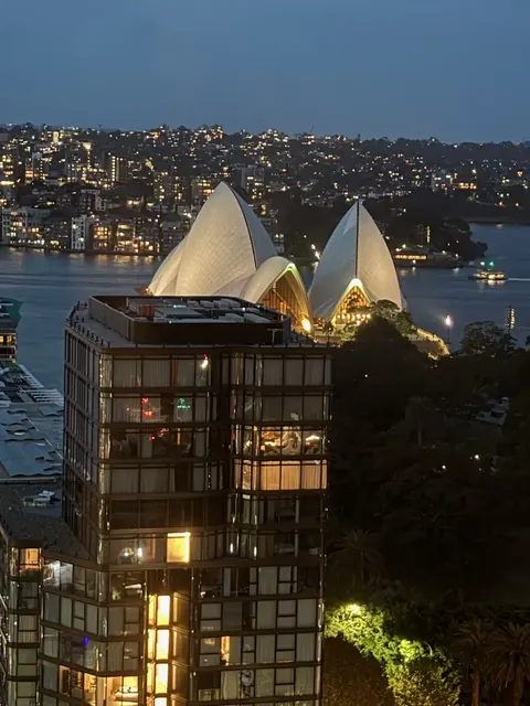 Sydney Opera House lit at night, Sydney, our trip 2026